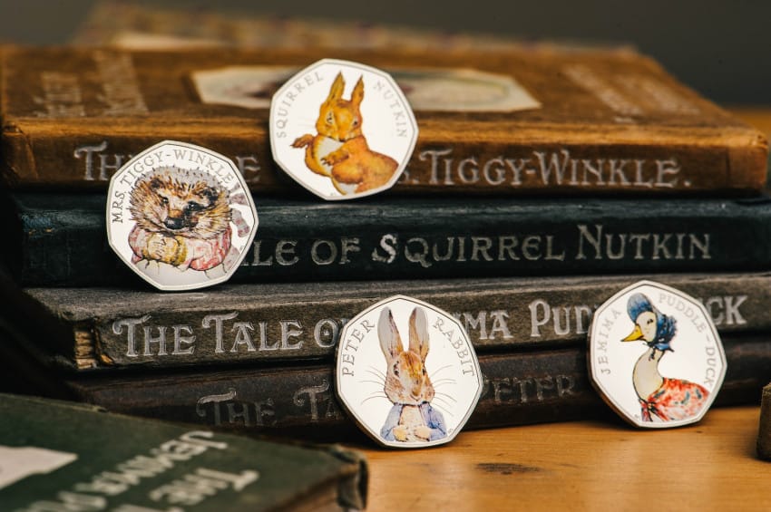 The set of Beatrix Potter special edition coins - one of which was handed to a homeless man in Exeter. See SWNS story SWCOIN; A homeless man moved on by police for begging in the city centre has had a lucky surprise this afternoon after discovering a rare coin worth hundreds of pounds. Braving plummeting temperatures appears to have paid off for the gentleman, who was sitting outside Greggs on Exeter's High Street for hours seeking money from strangers. His efforts may have been worth it after a rare coin was handed into him. Patrolling officers told the Echo the man was moved on as he was begging which is illegal in the UK.