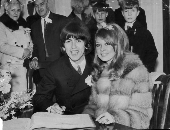 20th January 1966: Beatles George Harrison (1943 - 2001) signing the register during his wedding to Patti Boyd. (Photo by Aubrey Hart/Evening Standard/Getty Images)