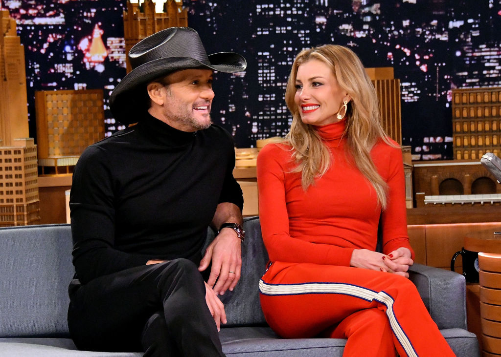NEW YORK, NY - NOVEMBER 16: Singer/songwriter Tim McGraw (L) and wife/singer Faith Hill are interviewed on "The Tonight Show Starring Jimmy Fallon" at Rockefeller Center on November 16, 2017 in New York City. (Photo by Mike Coppola/Getty Images)